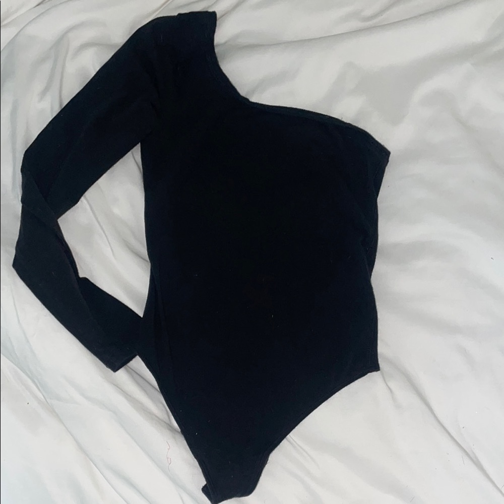 Abercrombie & Fitch Black Asymmetrical Bodysuit Top